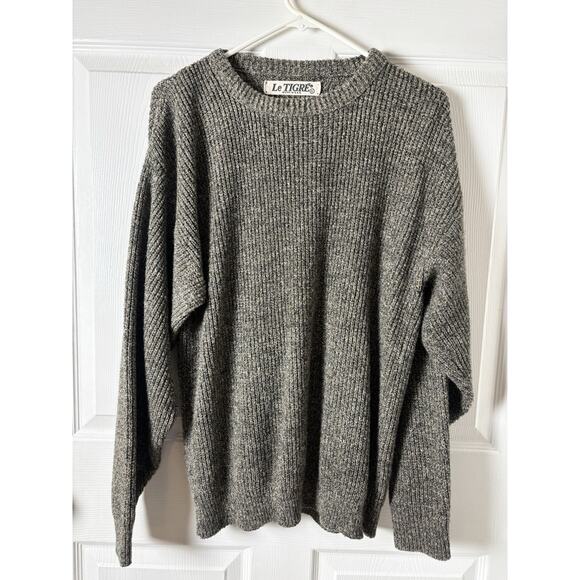 VTG Le Tigre Sweater Mens L Black & Tan Solid Crewneck Wool Blend USA Made - Picture 1 of 4